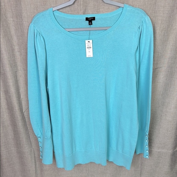 Talbots Plus NEW Woman’s 1X Crewneck Knit Pullover Sweater Button Cuffs - Picture 1 of 7